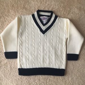 Off White V Neck Cable Front Sweater